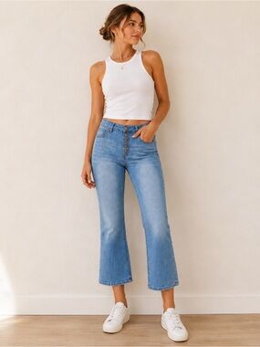 LOFT High Rise Kick Crop Jeans Size 8 Button Fly Stretch Denim
